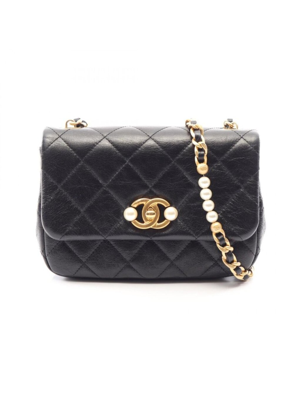 Chanel Shoulder Bag Quilted Black Leather Small Flap Chain